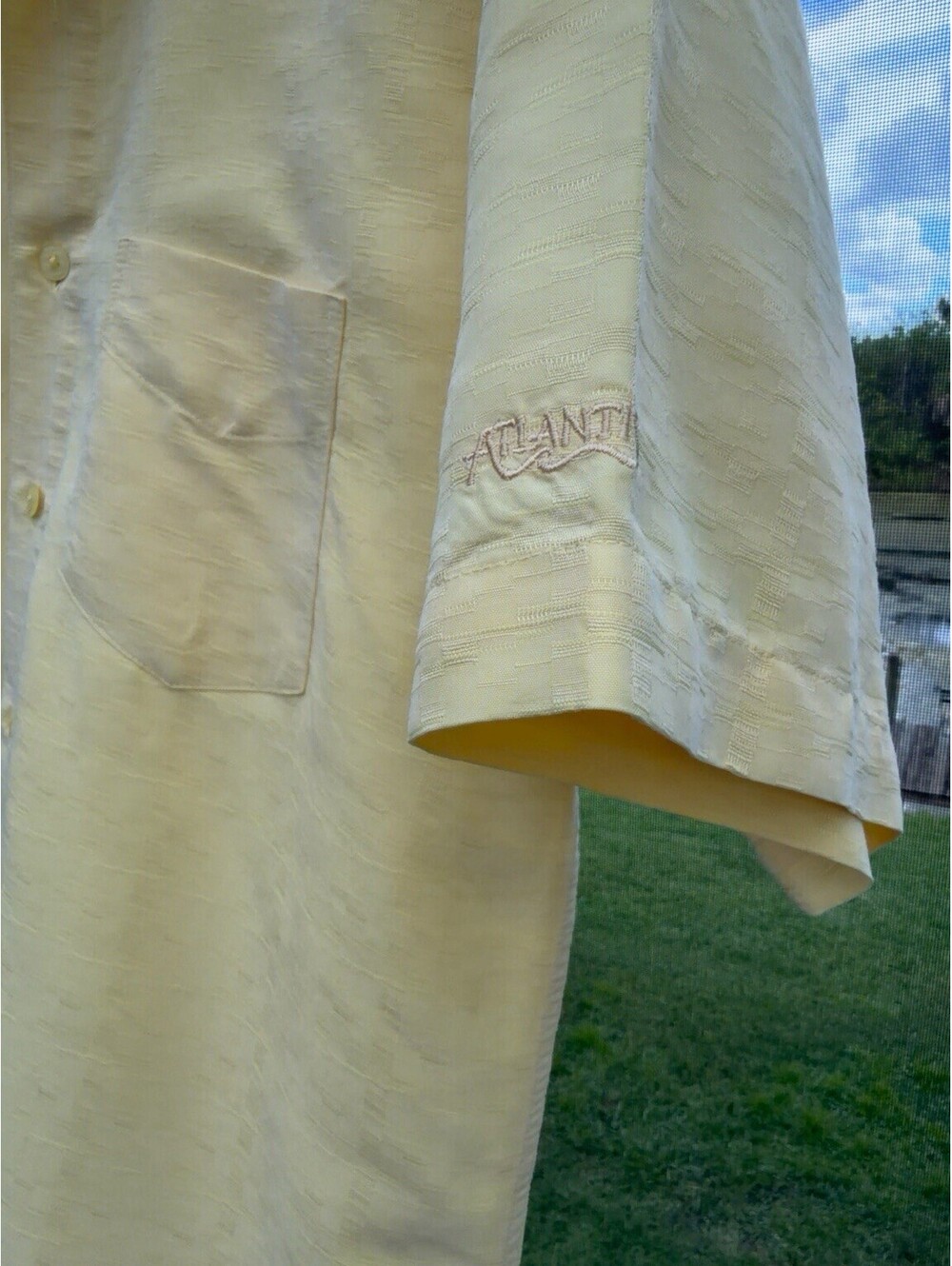 Atlantis by Solitude Men’s Large Yellow Textured Button Up Shirt Short Sleeve - Picture 7 of 8
